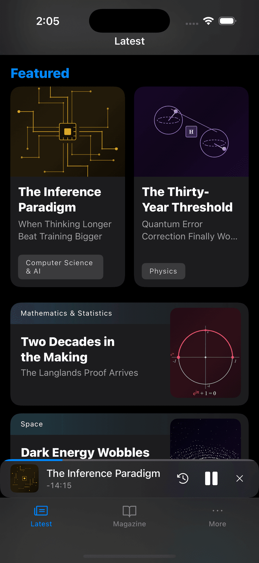 Blueleaf dark mode featured view