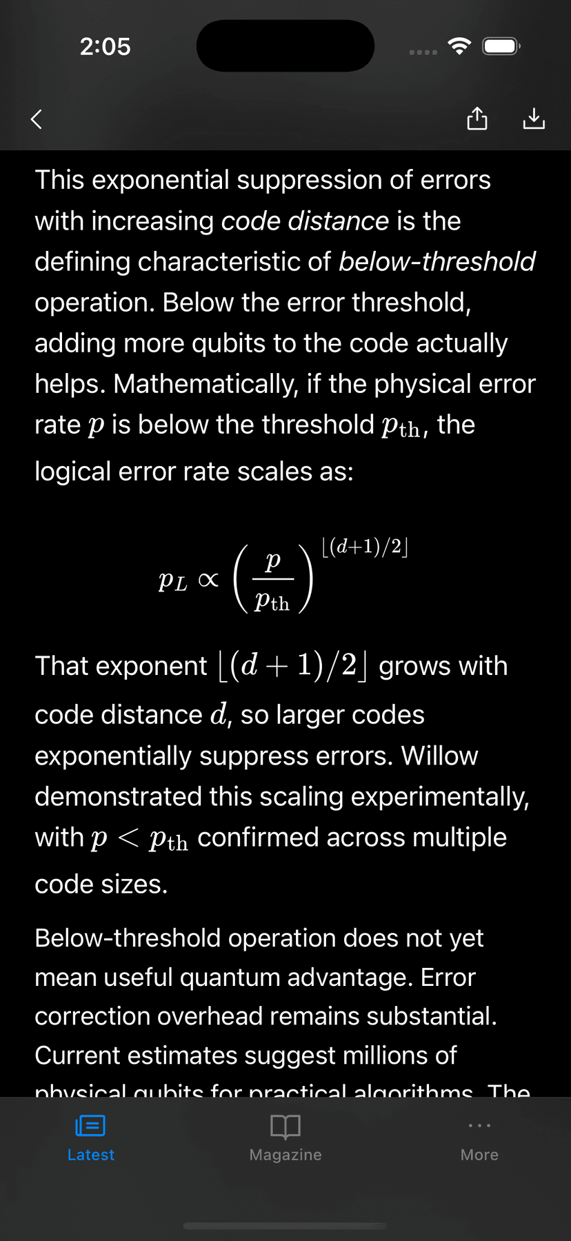 Blueleaf dark mode reading view